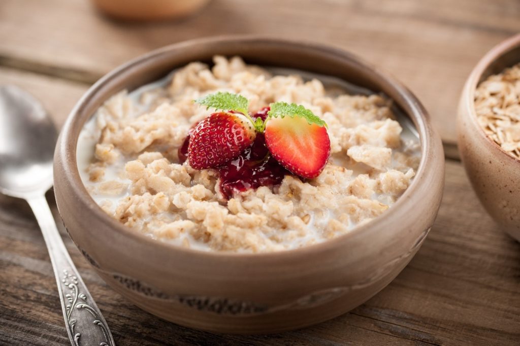 bowl of oatmeal and strawberries